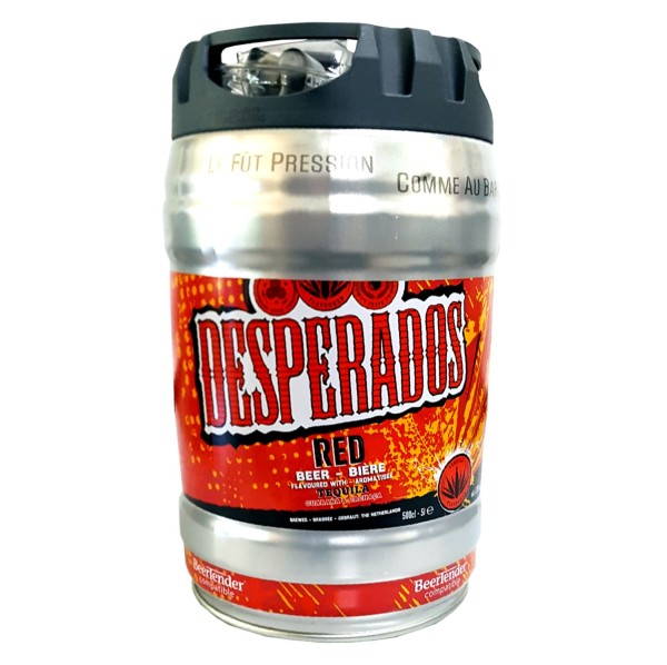 2 x Desperados red Bier mit Tequila, Guarana, Cachaca, Partyfass 5 Liter Fass inkl. Zapfhahn 5,9%