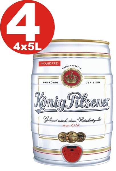 4x König Pilsener 5 Liter Partyfass 4,9% vol- EINWEG