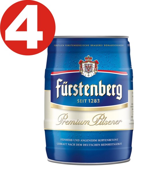 4x Fürstenberg Partyfass 5 Liter mit Zapfhahn 4,8% vol