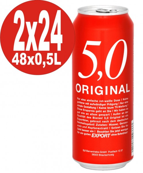 2 x 24x0.5L blikken 5.0 Original Export 5.2% Vol ingeblikt bier wegwerp