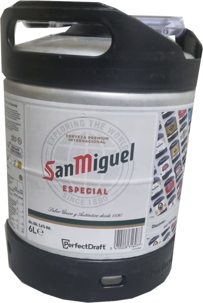 San Miguel Especial Perfect Draft 6 liter vat 5,4% vol. Herbruikbare aanbetaling