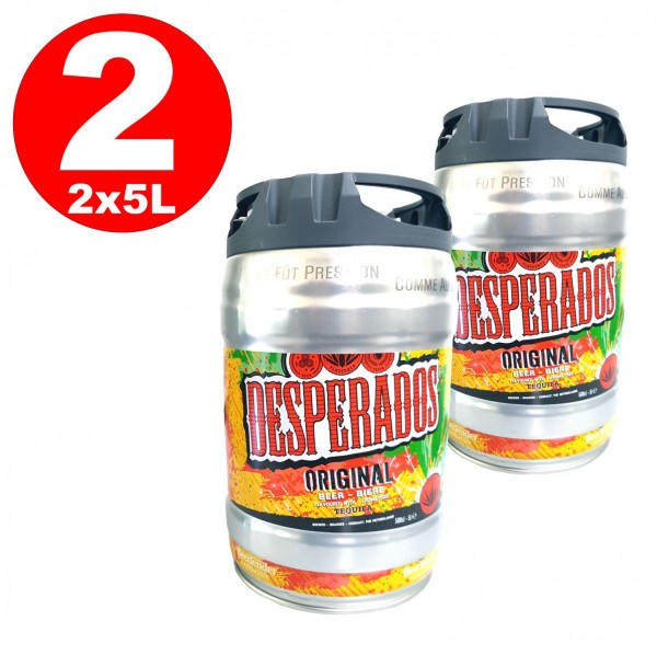 2 x Desperados Bier mit Tequila Partyfass 5 Liter Fass inkl. Zapfhahn 5,9% vol.