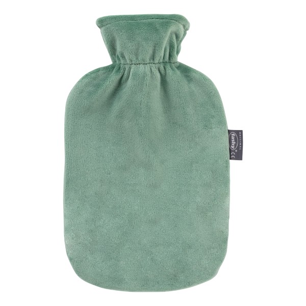 fashy 6712_60 warmwaterkruik met coltrui pluche hoes, salie groen - 2 liter