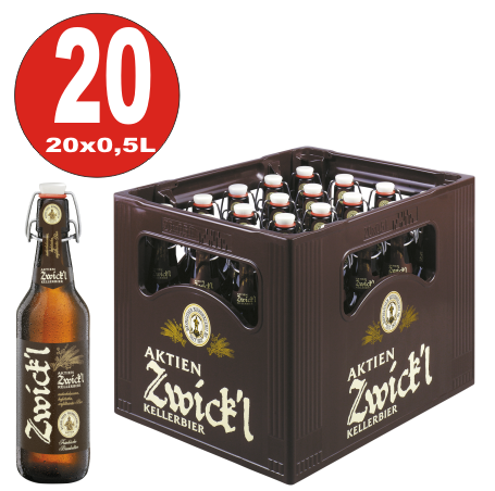 Aktien Zwickl Kellerbier 20 x 0,5 Liter 5,3% vol Originalkiste MEHRWEG