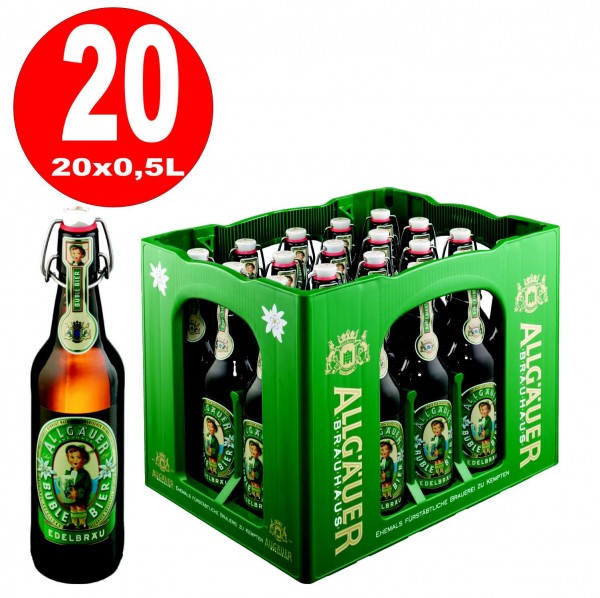 20 x Allgäuer Büble Das Helle Edelbräu 0,5L Bügelflasche 5,5% vol. Originalkiste MEHRWEG