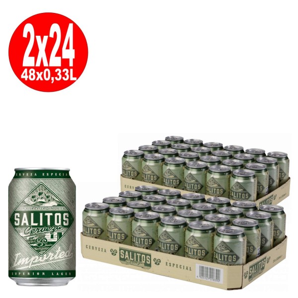 2 x Salitos Cervezal Lagerbier Südamerika 24 x 0,33L = 48 Dosen 4,7% Vol inklusive 12€ Pfand EINWEG