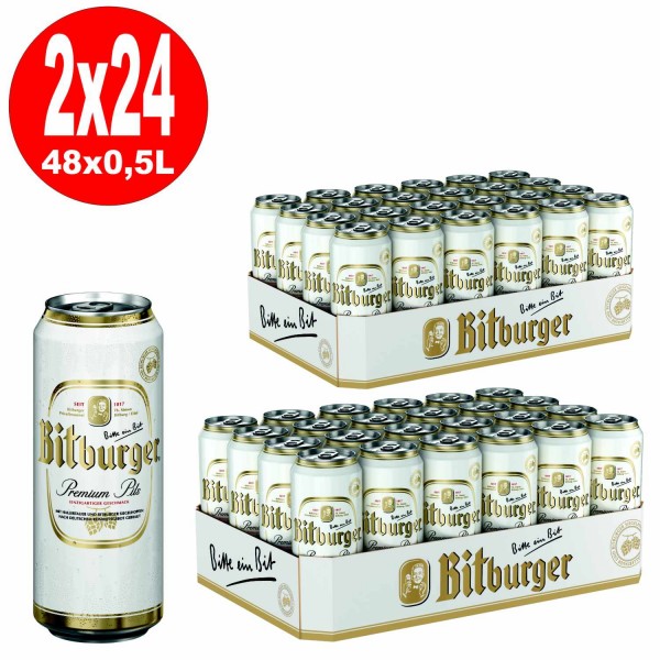 2 x Bitburger Pilsener 24x0,5L = 48 Dosen 4,8% Vol.alc._EINWEG