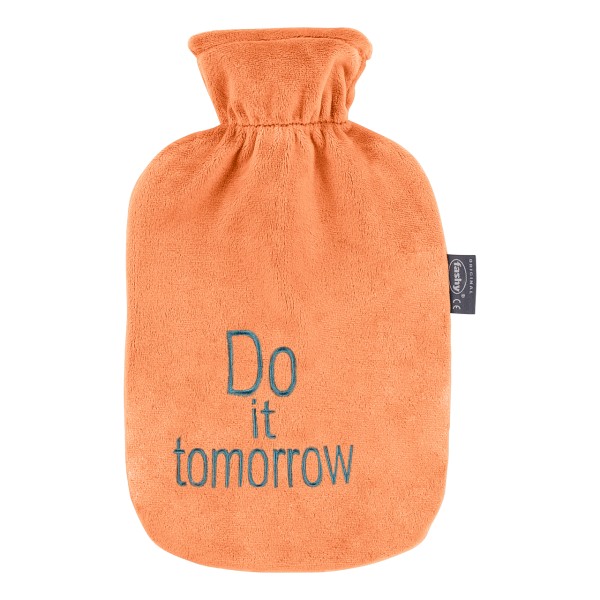 fashy 67398_34 warmwaterkruik met fleece hoes, apricot, geborduurd met letters - 2 liter