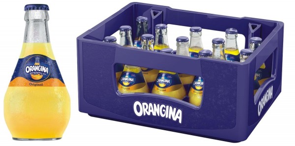 15 x Orangina limonade geel 0,25l glazen fles in originele herbruikbare doos