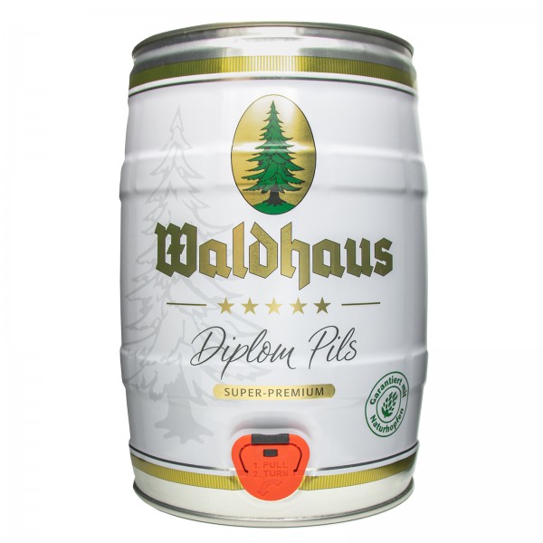 4 x Waldhaus diplom pils 5 Liter 4,9% vol. Partyfass