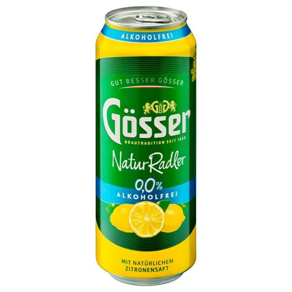 24 blikjes van 0,5 liter Gösser NaturRadler 0,0% alcoholvrije citroen WEGWERPBAAR