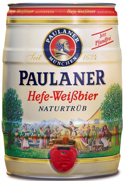 4 x Paulaner Hefe-Weissbier Naturtrüb 5,5 % vol 5 Liter Partyfass EINWEG