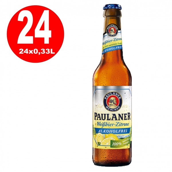 24 x Paulaner Weissbier Zitrone 0,33 L Alkoholfrei Originalkiste MEHRWEG