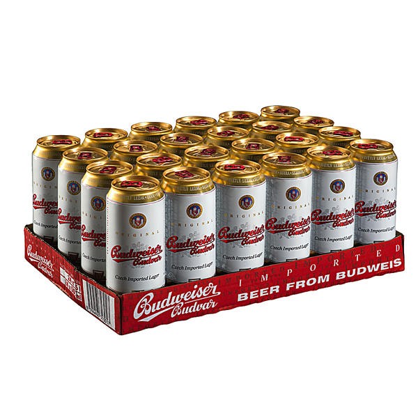 24 x Budweiser Budvar 0,5L blikken 5,0% vol inclusief eenmalige storting