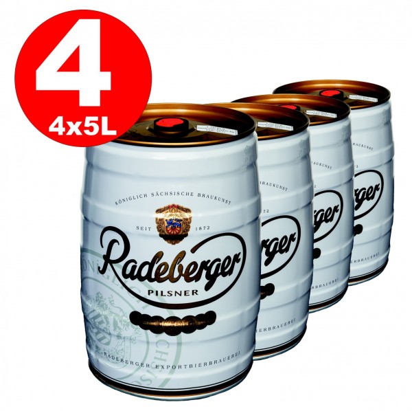 4 x Radeberger Pilsener 5 Liter Partyfass 4,8% vol - EINWEG